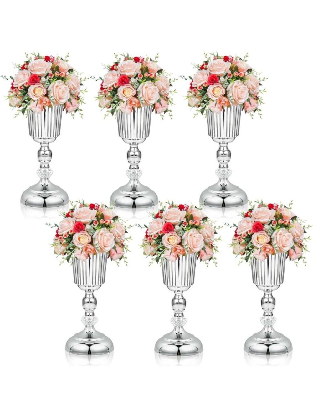Elegant Metal Trumpet Vases for Wedding Centerpieces - 6pcs Silver Floral Decor